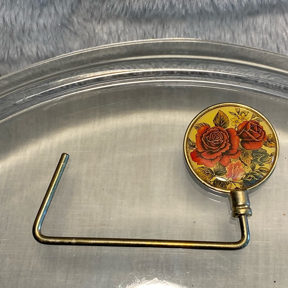 Vintage Rose Floral Design Enamel Cloisonne Purse Handbag Hook HangerVintage